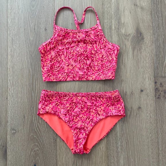 Zella Girl Swim Zella Girl 2 Bikini Kids Reversible Twopiece Swimsuit Pink Camouflage Upf 5
